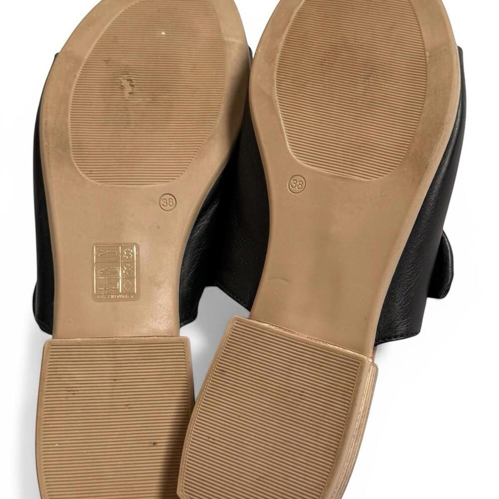 Bueno Black Leather Knot Slide Sandals Square Toe Slip On Size 38 US 7.5 Flats - Picture 7 of 8